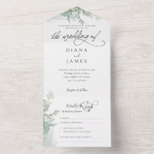 Elegant Eucalyptus Calligraphy Wedding All In One Invitation