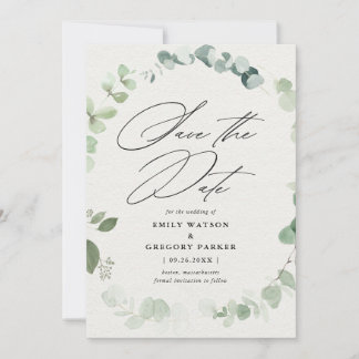 Elegant Eucalyptus Calligraphy Wedding Save The Date