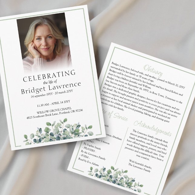 Elegant eucalyptus Celebrating life of - funeral Program (Creator Uploaded)