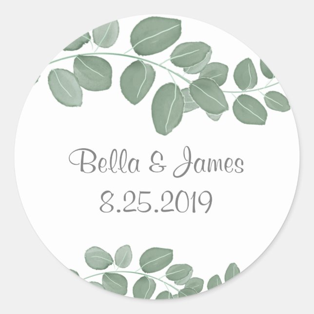 Elegant Eucalyptus Classic Round Sticker (Front)