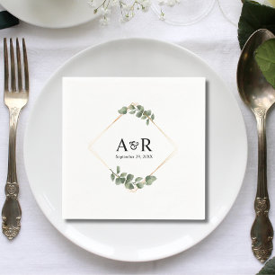 Elegant Eucalyptus Couple Initials Wedding Napkin