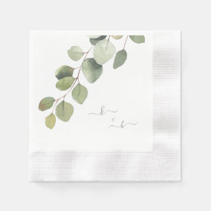 Elegant Eucalyptus Couple Initials Wedding Napkin
