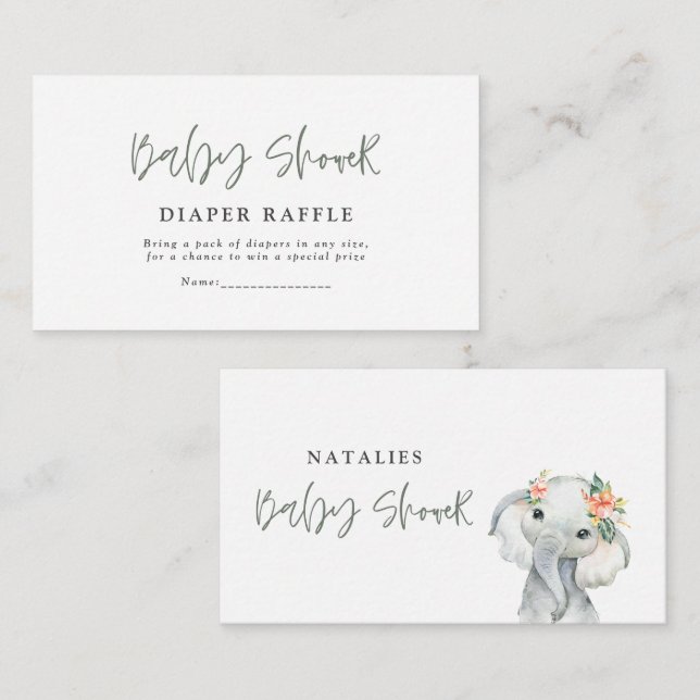 elegant eucalyptus cute baby shower diaper raffle card (Front/Back)