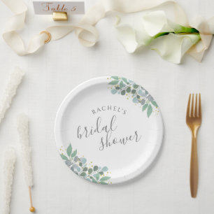 Elegant Eucalyptus Dusty Blue Bridal Shower Paper Plate