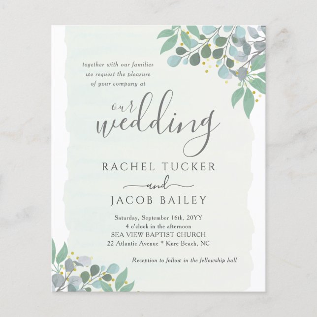 Elegant Eucalyptus Dusty Blue Wedding Invitation (Front)