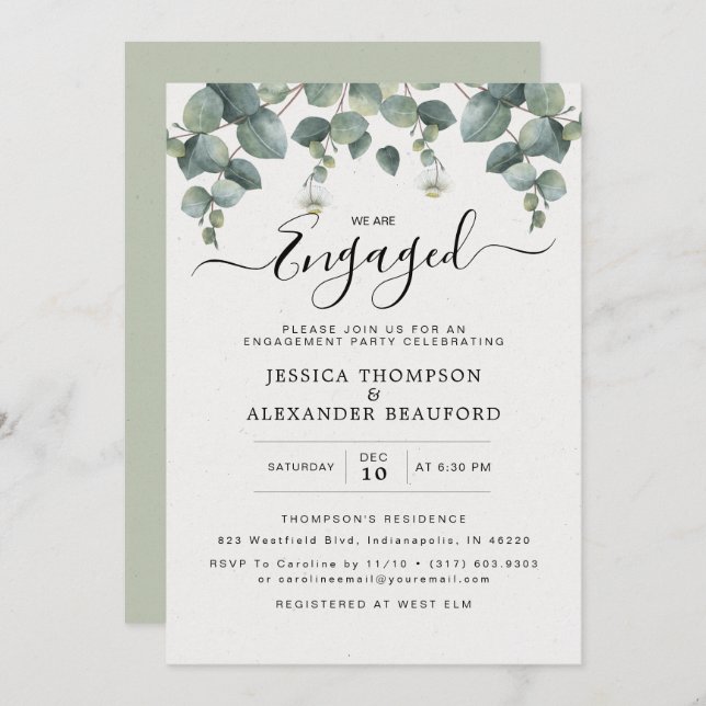 Elegant Eucalyptus Engagement Party Invitation (Front/Back)
