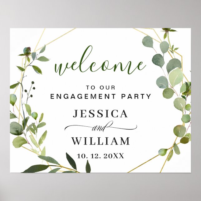 Elegant Eucalyptus ENGAGEMENT PARTY Welcome Sign (Front)