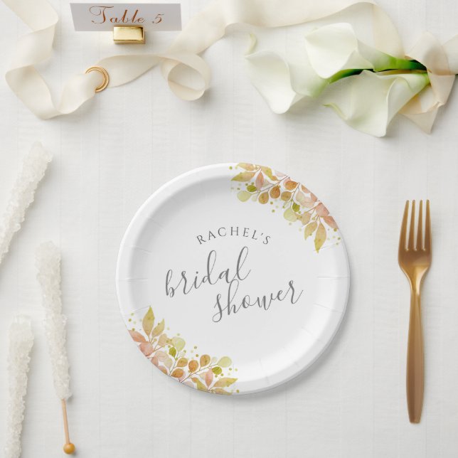 Elegant Eucalyptus Fall Floral Bridal Shower Paper Plate (Wedding)