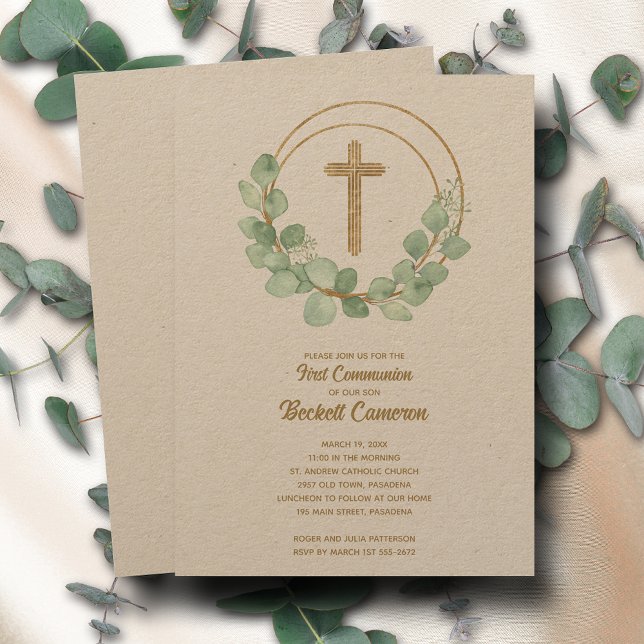 Elegant Eucalyptus First Communion Invitation (Creator Uploaded)
