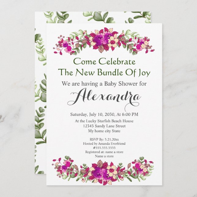 Elegant Eucalyptus Floral Baby Shower invitation (Front/Back)