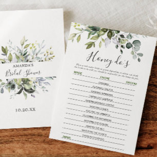 Elegant Eucalyptus Floral Bridal Shower Game Card