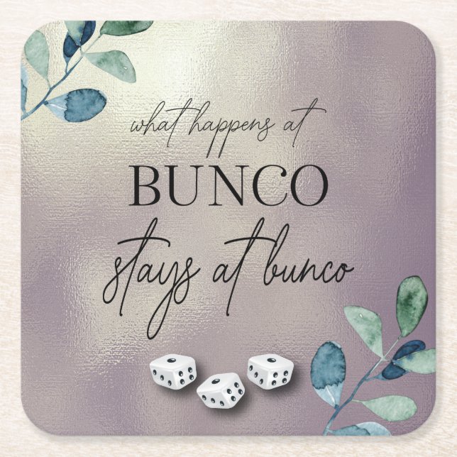 Elegant Eucalyptus Floral Dice Bunco Square Paper Coaster (Front)