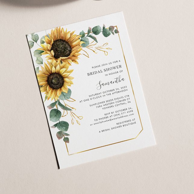 Elegant Eucalyptus Floral Sunflower Bridal Shower Invitation (Watercolor Sunflower Eucalyptus Bridal Shower Invitation)