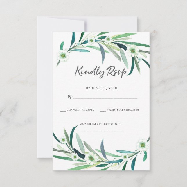 Elegant Eucalyptus floral watercolor RSVP cards (Front)