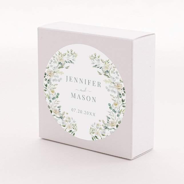 Elegant Eucalyptus Floral Wedding Bride Groom Classic Round Sticker (Creator Uploaded)