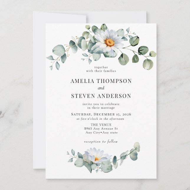 Elegant Eucalyptus Floral wedding Invitation (Front)