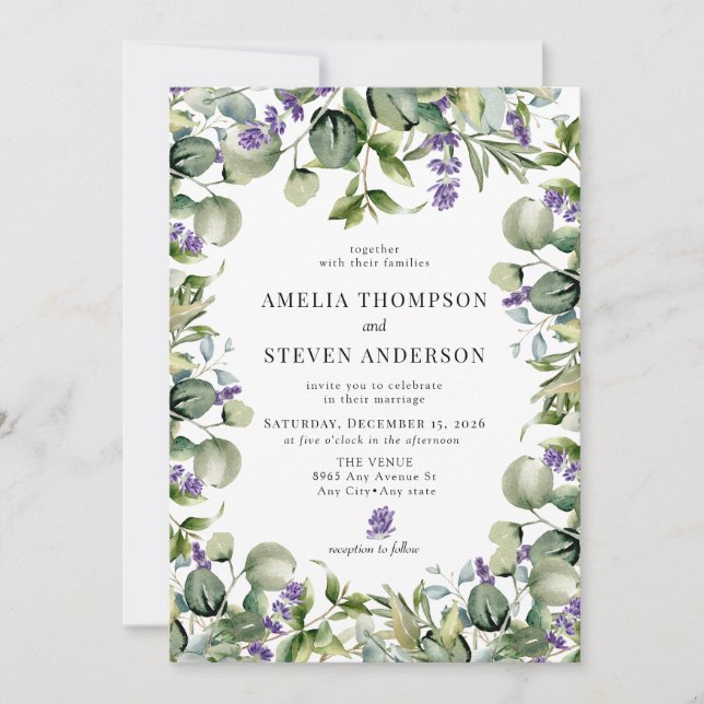 Elegant Eucalyptus Floral wedding Invitation (Front)