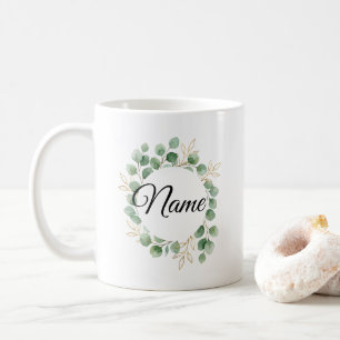 Elegant Eucalyptus Floral Wreath Custom Name Coffe Coffee Mug