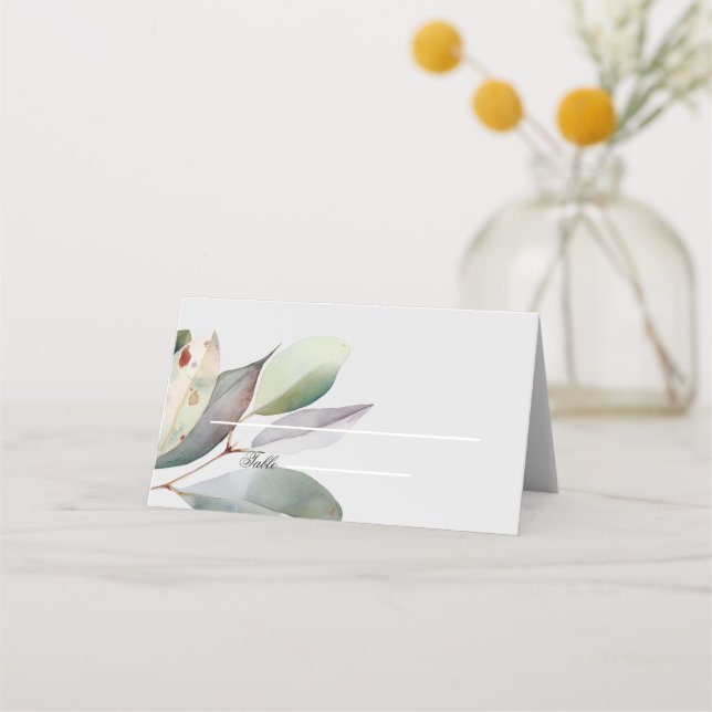 Elegant eucalyptus folded place card (Front)
