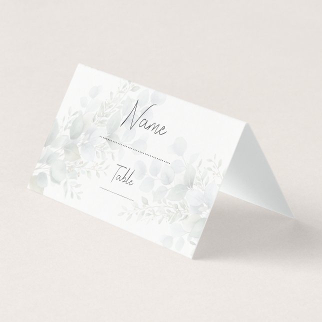 Elegant Eucalyptus Folded Wedding Guest Place Card (Front)