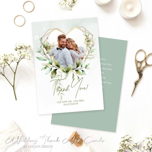 Elegant Eucalyptus Foliage Botanical Photo Wedding Thank You Card (Creator Uploaded)