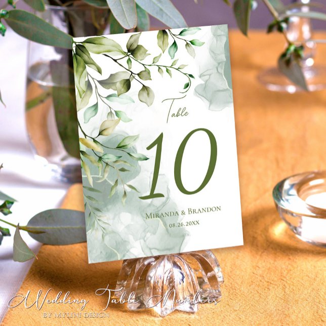 Elegant Eucalyptus Foliage Botanical Wedding Table Number (Creator Uploaded)
