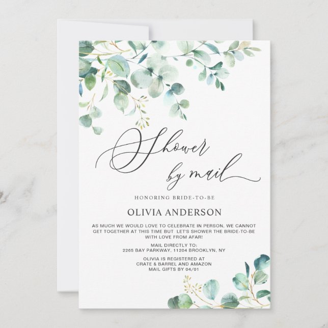 Elegant Eucalyptus Foliage Bridal Shower by Mail Invitation (Front)