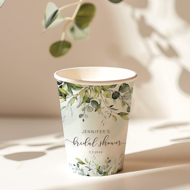 Elegant eucalyptus foliage bridal shower paper cups (Creator Uploaded)