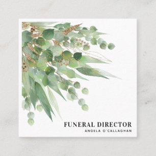Elegant Eucalyptus Foliage & Gold Glitter Square Business Card