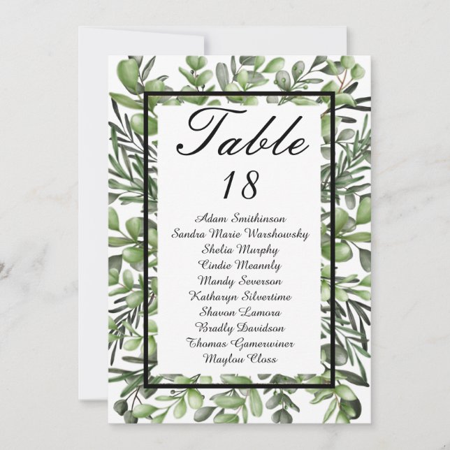 Elegant Eucalyptus Foliage Greenery Table Number  (Front)