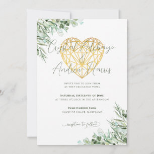 Elegant Eucalyptus Foliage Heart Formal Wedding  Invitation