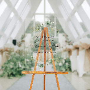 Elegant Eucalyptus Foliage Wedding Welcome Acrylic Sign