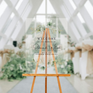 Elegant Eucalyptus Foliage Wedding Welcome White Acrylic Sign