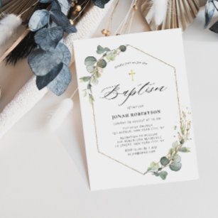 Elegant eucalyptus frame baptism invitation