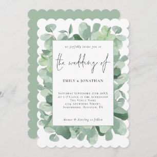 Elegant Eucalyptus Frame Script Wedding Invitation