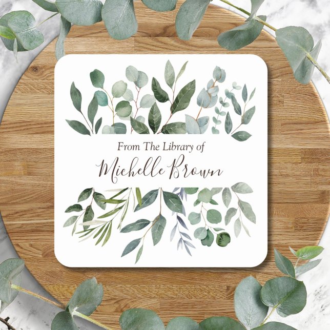 Elegant Eucalyptus From The Library of Bookplate Square Sticker (In situ)