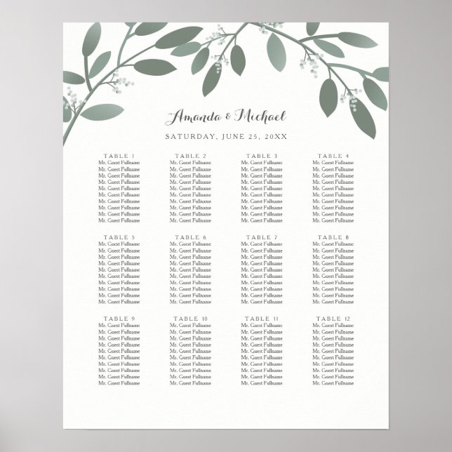 Elegant Eucalyptus Garden Wedding Seating Chart (Front)