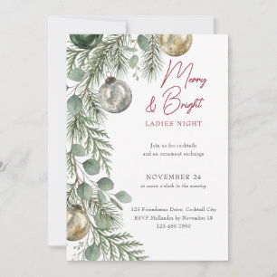 Elegant Eucalyptus Garland Ornament Exchange Invitation