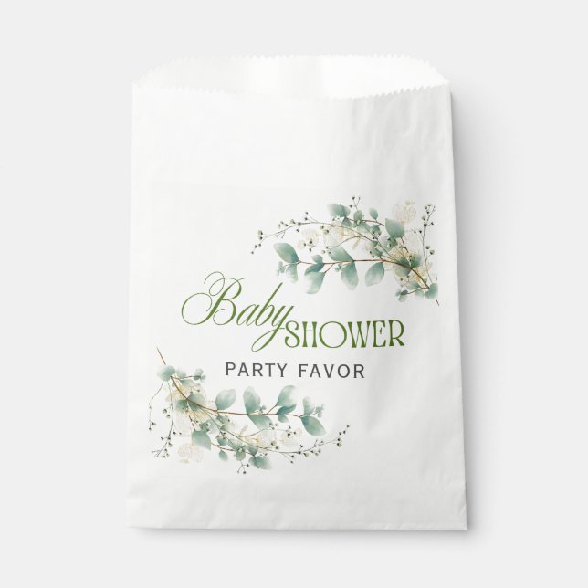Elegant Eucalyptus Gender Neutral Baby Shower Favour Bag (Front)