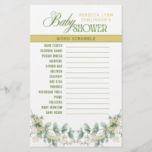 Elegant Eucalyptus Gender Neutral Baby Shower Game Stationery