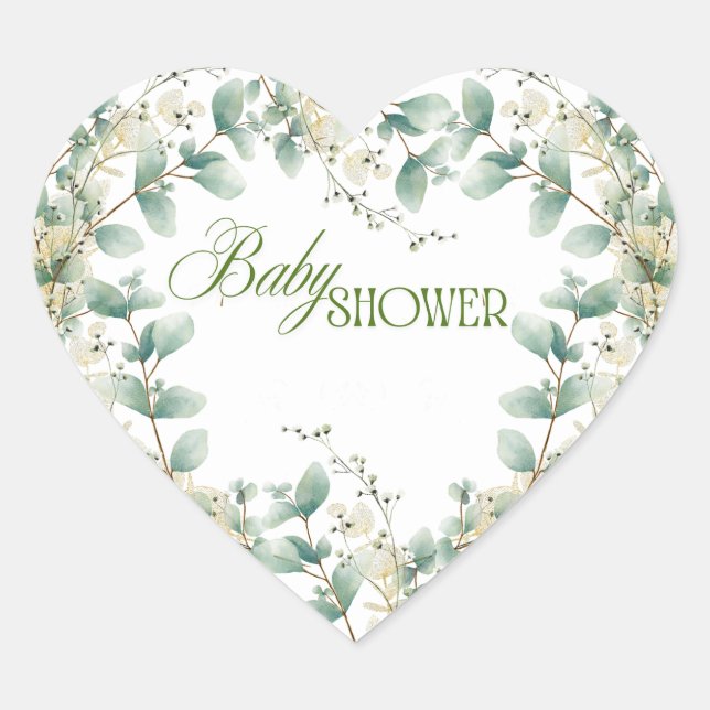 Elegant Eucalyptus Gender Neutral Baby Shower Heart Sticker (Front)
