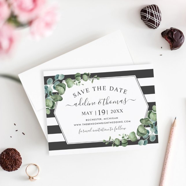 Elegant Eucalyptus Geometric Greenery Wedding Save The Date (Creator Uploaded)