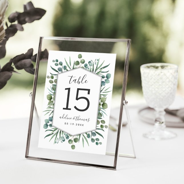 Elegant Eucalyptus Geometric Table Number Card (Creator Uploaded)