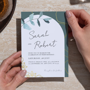 Elegant Eucalyptus & Gold Accents   Arch Theme  Invitation