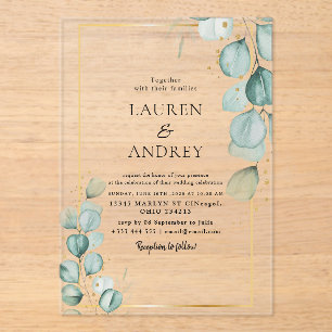 Elegant Eucalyptus Gold Frame Wedding Acrylic Invitations