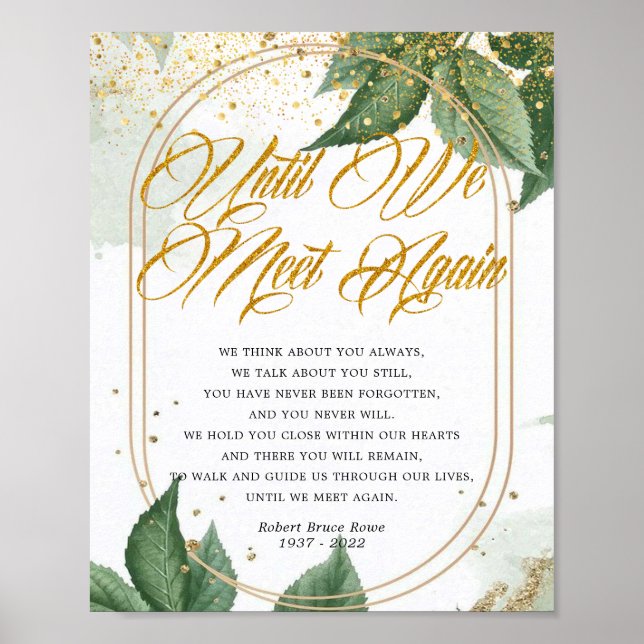 Elegant Eucalyptus Gold Funeral Poem Sign (Front)