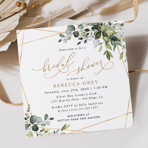 Elegant Eucalyptus Gold Greenery Bridal Shower Invitation