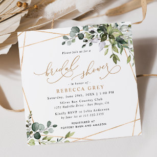 Elegant Eucalyptus Gold Greenery Bridal Shower Invitation