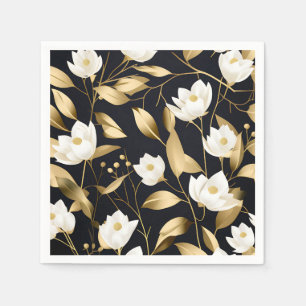 Elegant Eucalyptus Gold on Black Napkin