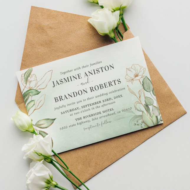 Elegant Eucalyptus Gold Wedding Invitation (Creator Uploaded)
